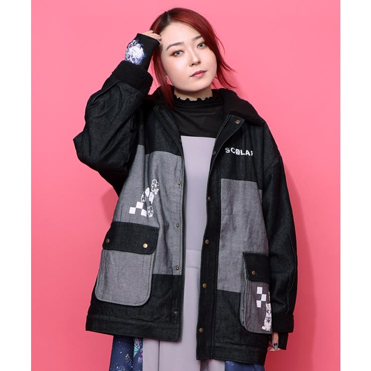 落書きモザイク柄デニム×ボアジャケット | ScoLar | 詳細画像11 