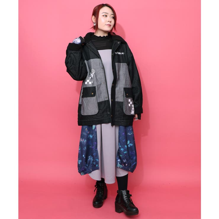 落書きモザイク柄デニム×ボアジャケット | ScoLar | 詳細画像12 