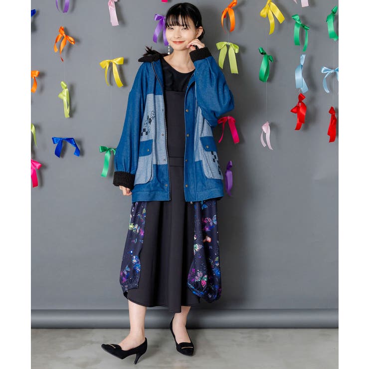 落書きモザイク柄デニム×ボアジャケット | ScoLar | 詳細画像3 