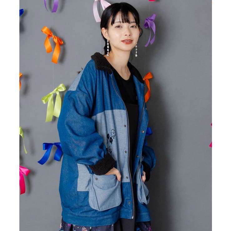 落書きモザイク柄デニム×ボアジャケット | ScoLar | 詳細画像4 