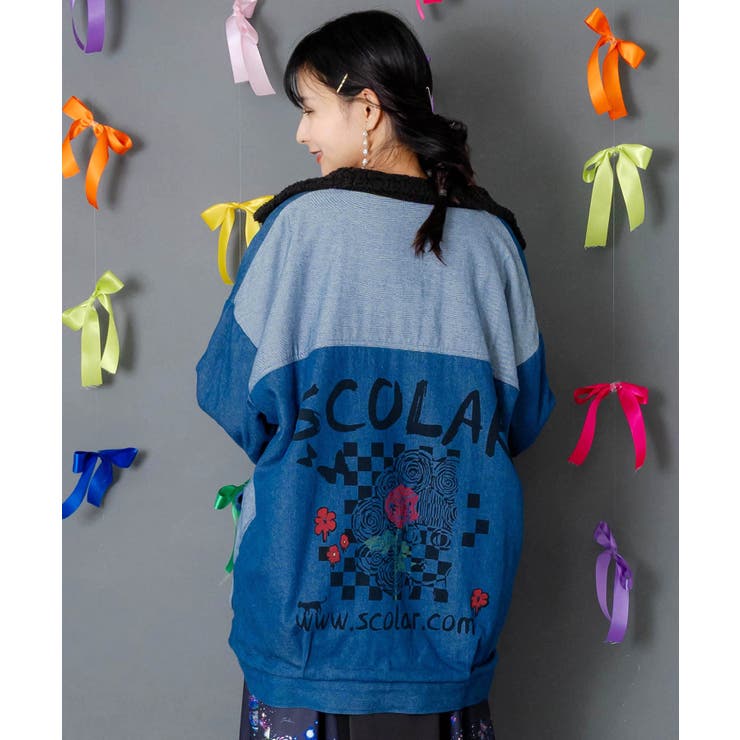 落書きモザイク柄デニム×ボアジャケット | ScoLar | 詳細画像5 