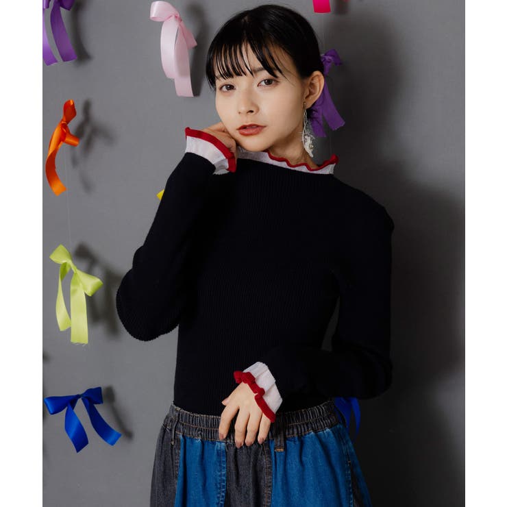 シアー×ニット 切替トップス | ScoLar | 詳細画像1 