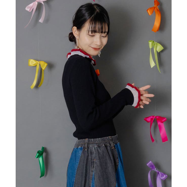 シアー×ニット 切替トップス | ScoLar | 詳細画像3 