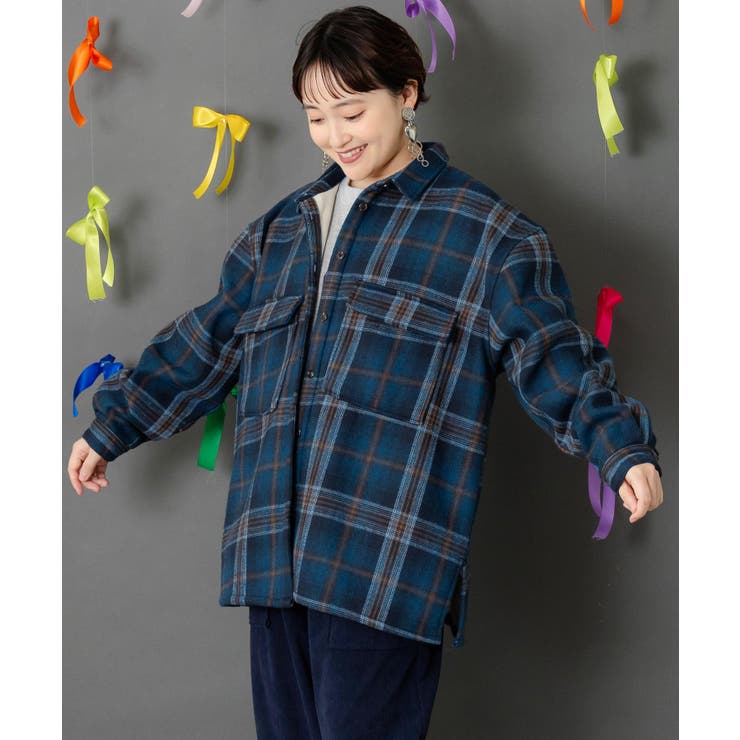 わんコレ柄ネルチェック×ボアシャツアウター | ScoLar | 詳細画像2 