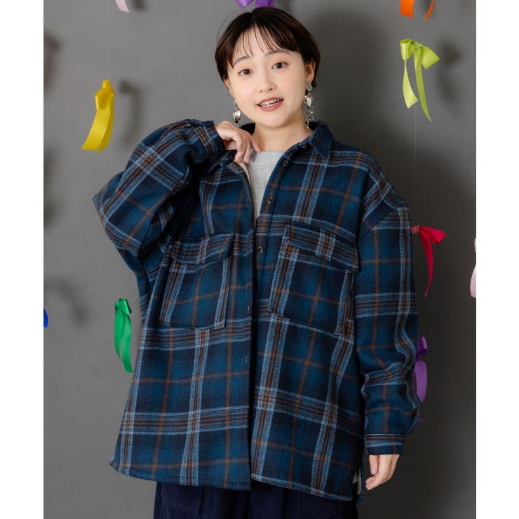 わんコレ柄ネルチェック×ボアシャツアウター | ScoLar | 詳細画像3 
