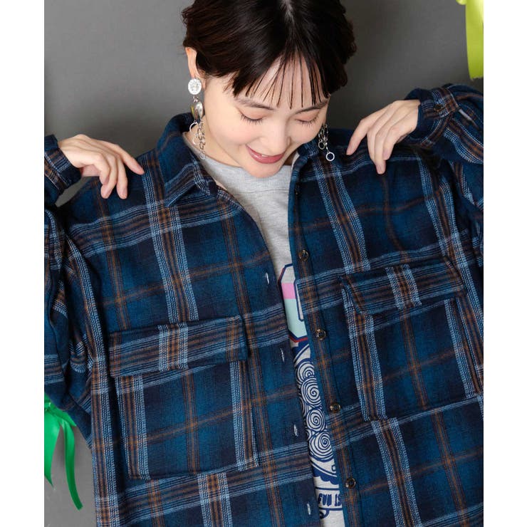 わんコレ柄ネルチェック×ボアシャツアウター | ScoLar | 詳細画像4 