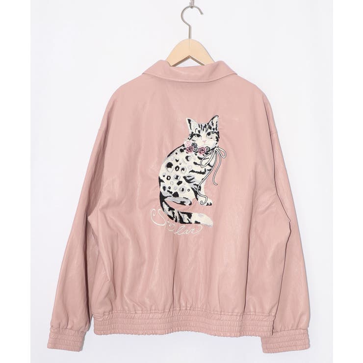 ネコ刺繍フェイクレザー×裏地ブルゾン | ScoLar | 詳細画像17 