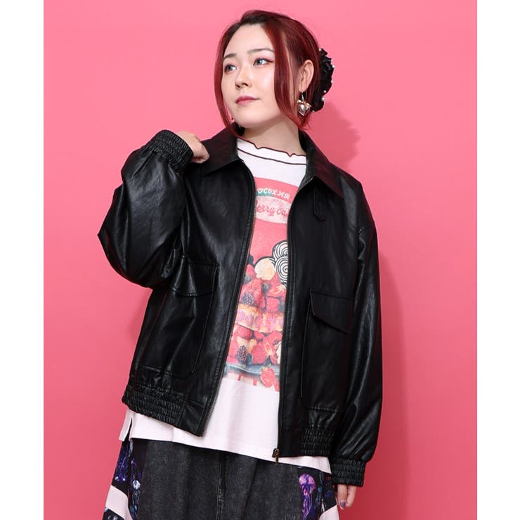 ネコ刺繍フェイクレザー×裏地ブルゾン | ScoLar | 詳細画像8 