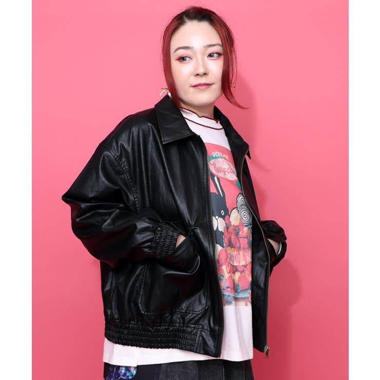 ネコ刺繍フェイクレザー×裏地ブルゾン | ScoLar | 詳細画像10 