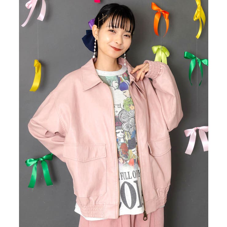 ネコ刺繍フェイクレザー×裏地ブルゾン | ScoLar | 詳細画像1 