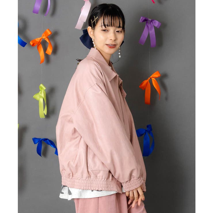 ネコ刺繍フェイクレザー×裏地ブルゾン | ScoLar | 詳細画像3 