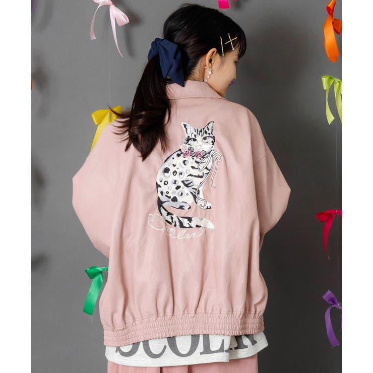 ネコ刺繍フェイクレザー×裏地ブルゾン | ScoLar | 詳細画像4 