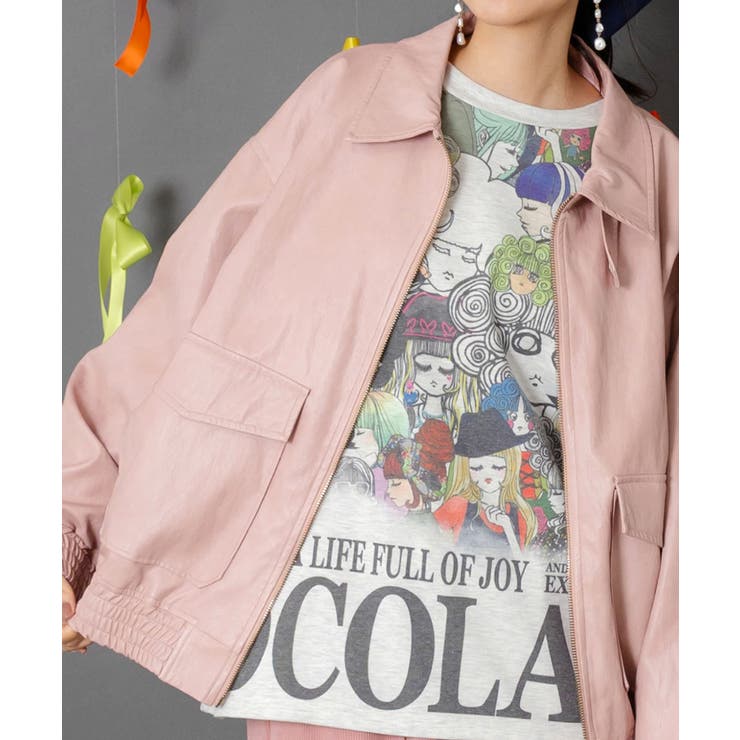 ネコ刺繍フェイクレザー×裏地ブルゾン | ScoLar | 詳細画像6 