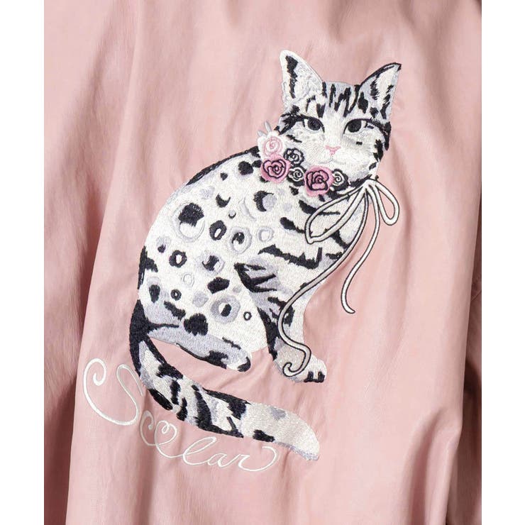 ネコ刺繍フェイクレザー×裏地ブルゾン | ScoLar | 詳細画像7 