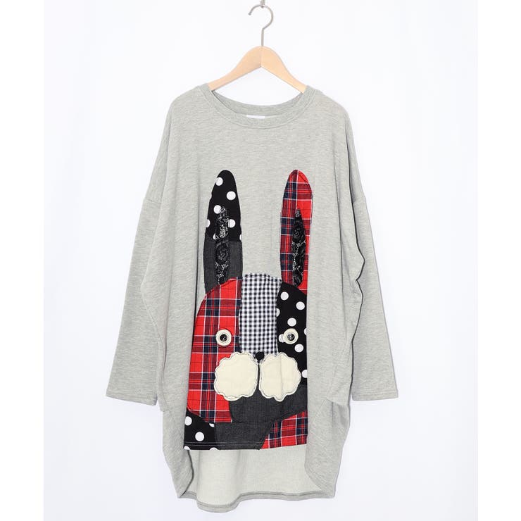 杢グレー | パッチワークラビルアップリケ裏毛チュニック | ScoLar