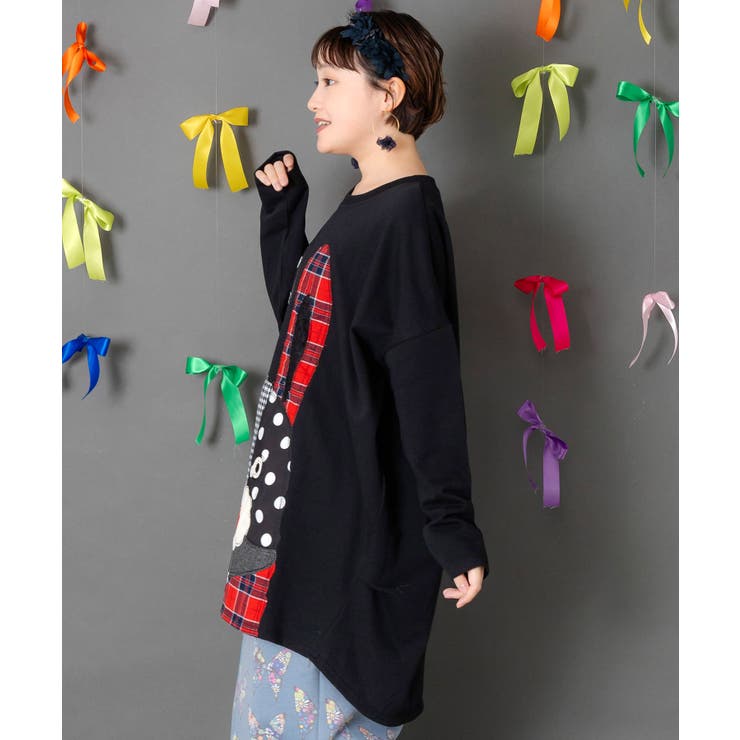 パッチワークラビルアップリケ裏毛チュニック | ScoLar | 詳細画像3 