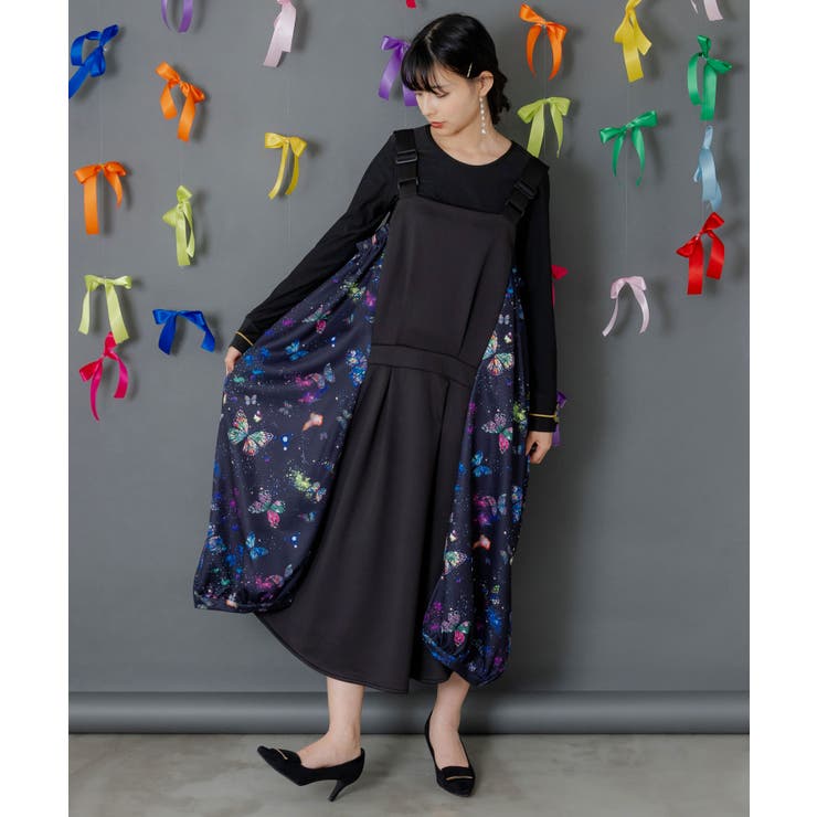 ブラック | 宇宙蝶柄×ジャージ生地 ジャンパースカート | ScoLar