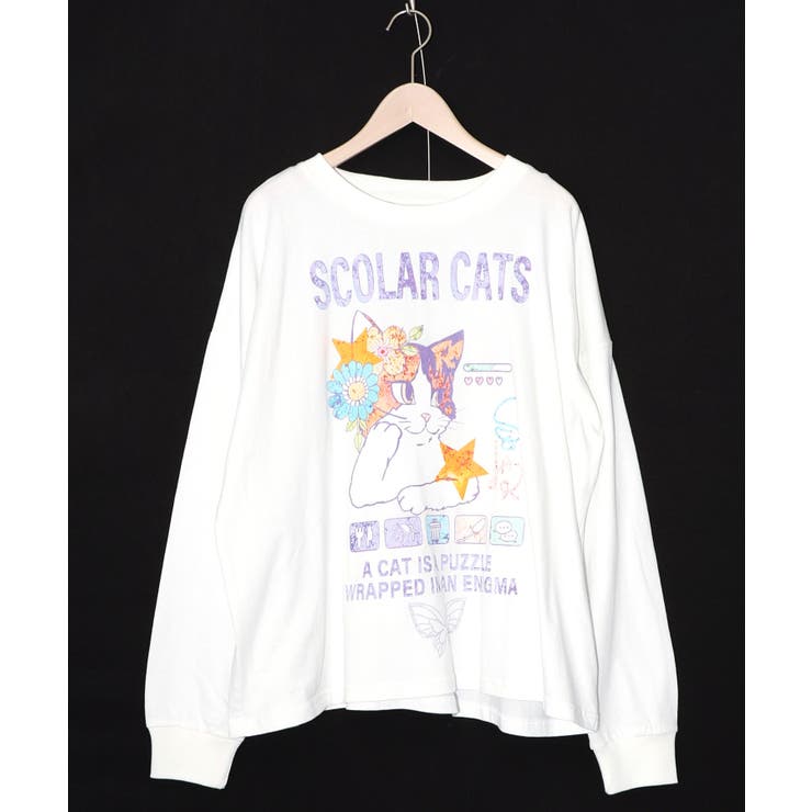 オフホワイト | ネコちゃんのデイリールーティン柄ロンT | ScoLar
