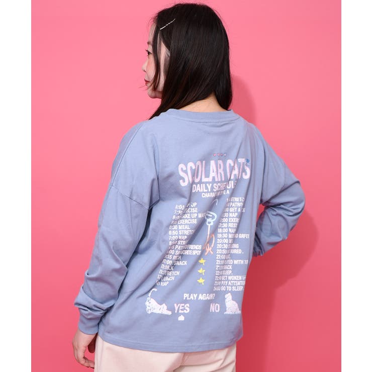 ネコちゃんのデイリールーティン柄ロンT | ScoLar | 詳細画像4 