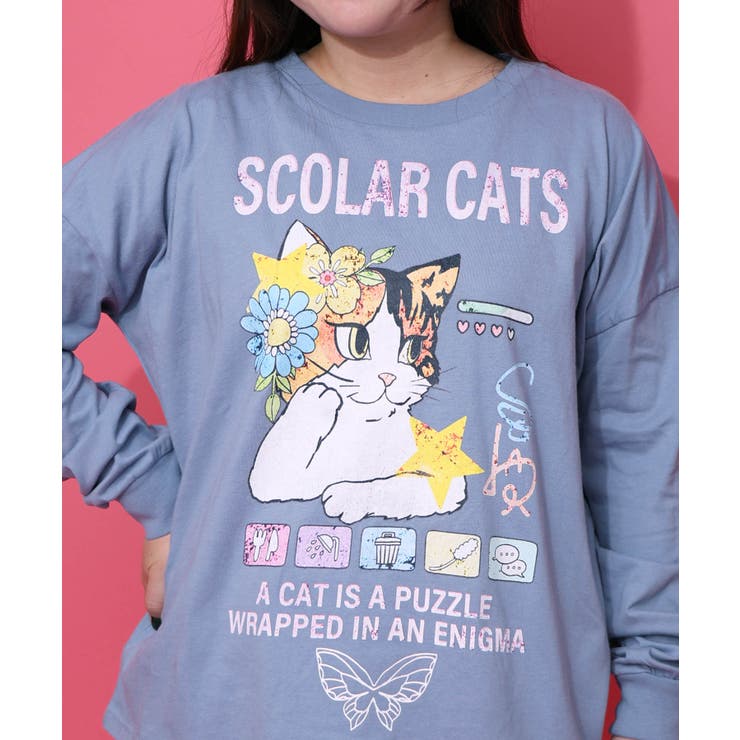 ネコちゃんのデイリールーティン柄ロンT | ScoLar | 詳細画像5 