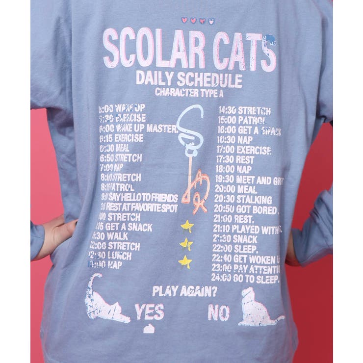 ネコちゃんのデイリールーティン柄ロンT | ScoLar | 詳細画像6 