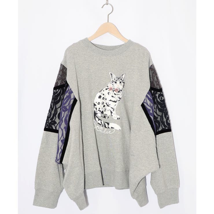 ネコ柄ミニ裏毛×起毛レース配色プルオーバー | ScoLar | 詳細画像8 