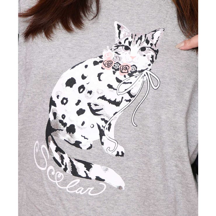 ネコ柄ミニ裏毛×起毛レース配色プルオーバー | ScoLar | 詳細画像7 