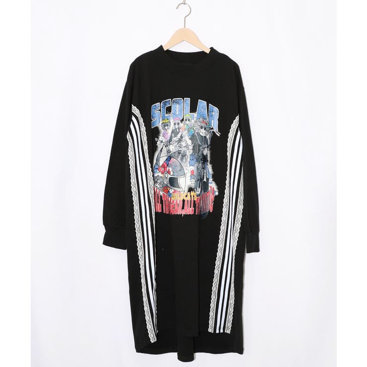 レースライン×ロック柄ミニ裏毛ワンピース | ScoLar | 詳細画像9 