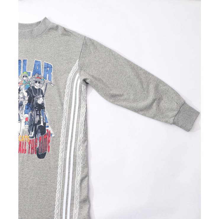 レースライン×ロック柄ミニ裏毛ワンピース | ScoLar | 詳細画像13 