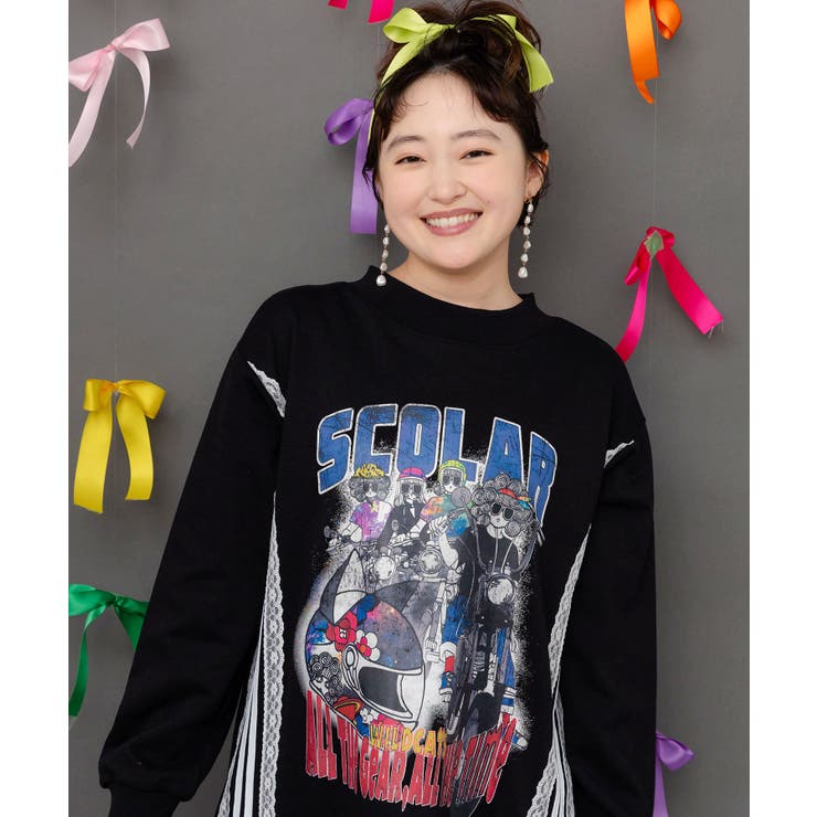 レースライン×ロック柄ミニ裏毛ワンピース | ScoLar | 詳細画像1 