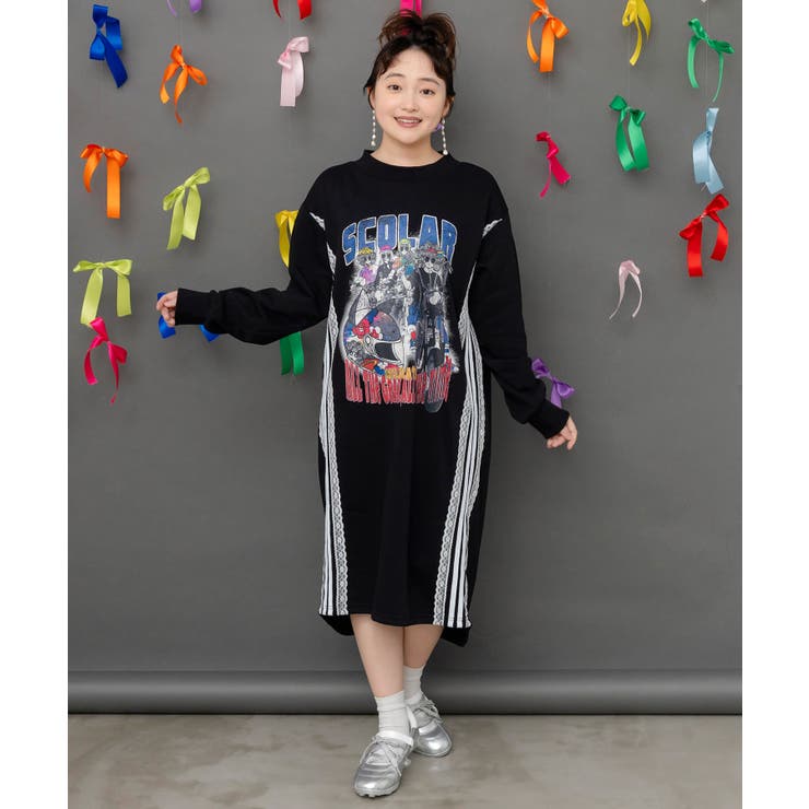 レースライン×ロック柄ミニ裏毛ワンピース | ScoLar | 詳細画像2 