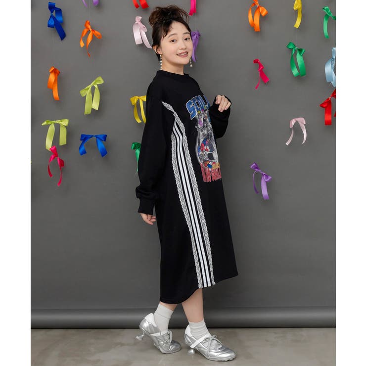 レースライン×ロック柄ミニ裏毛ワンピース | ScoLar | 詳細画像5 