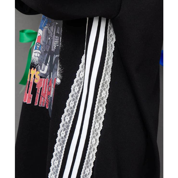 レースライン×ロック柄ミニ裏毛ワンピース | ScoLar | 詳細画像6 