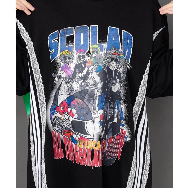 レースライン×ロック柄ミニ裏毛ワンピース | ScoLar | 詳細画像7 