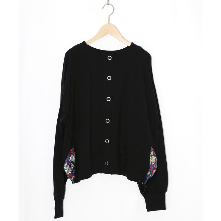 ブラック | 裾蝶刺繍2wayミニ裏毛カーディガン | ScoLar