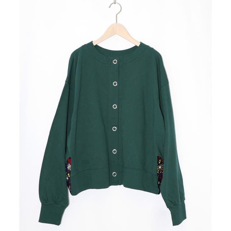 裾蝶刺繍2wayミニ裏毛カーディガン | ScoLar | 詳細画像12 