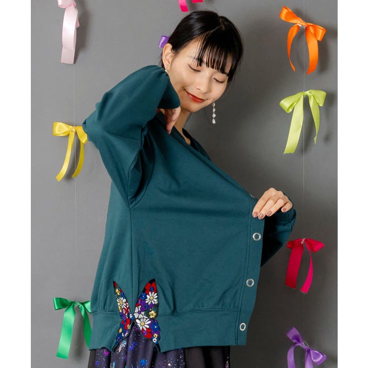 裾蝶刺繍2wayミニ裏毛カーディガン | ScoLar | 詳細画像3 