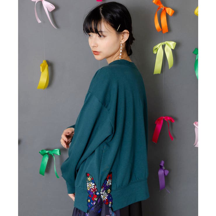 裾蝶刺繍2wayミニ裏毛カーディガン | ScoLar | 詳細画像5 