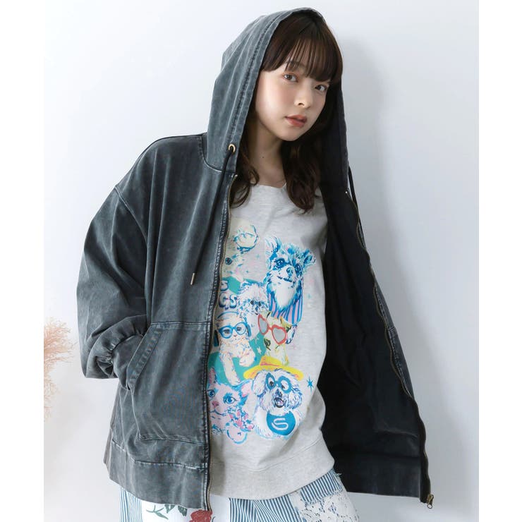 ブラック | スカラーちゃん柄ヴィンテージ風パーカー | ScoLar