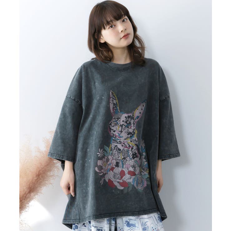 ブラック | パッチワークウサギ柄ヴィンテージ風プルオーバー | ScoLar