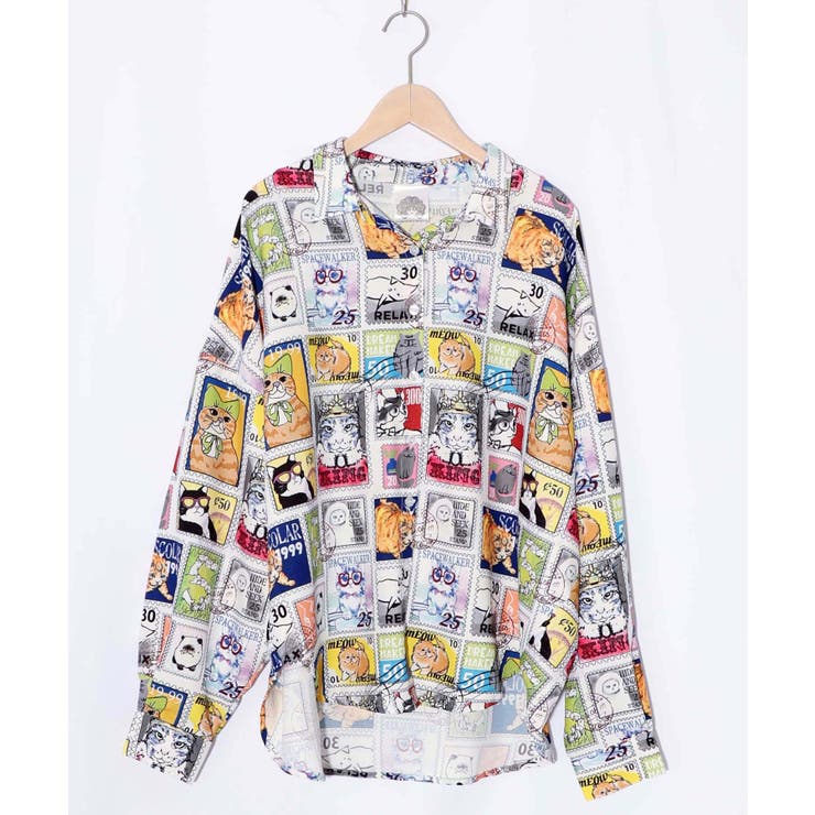 わんorにゃんスタンプ柄 ワッシャーシャツ | ScoLar | 詳細画像7 