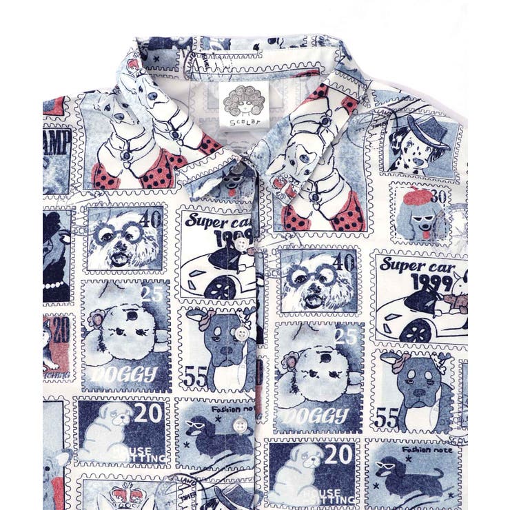 わんorにゃんスタンプ柄 ワッシャーシャツ | ScoLar | 詳細画像10 