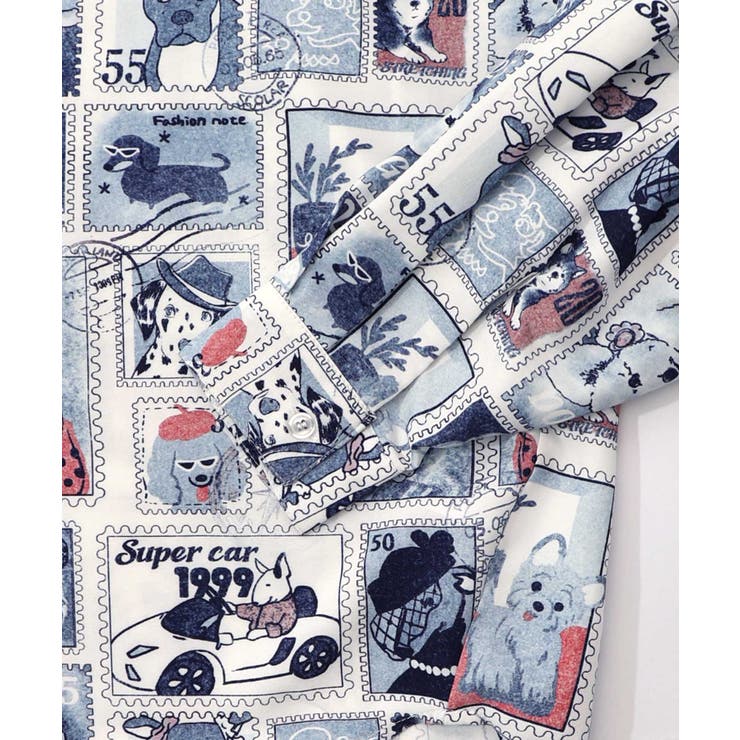 わんorにゃんスタンプ柄 ワッシャーシャツ | ScoLar | 詳細画像12 