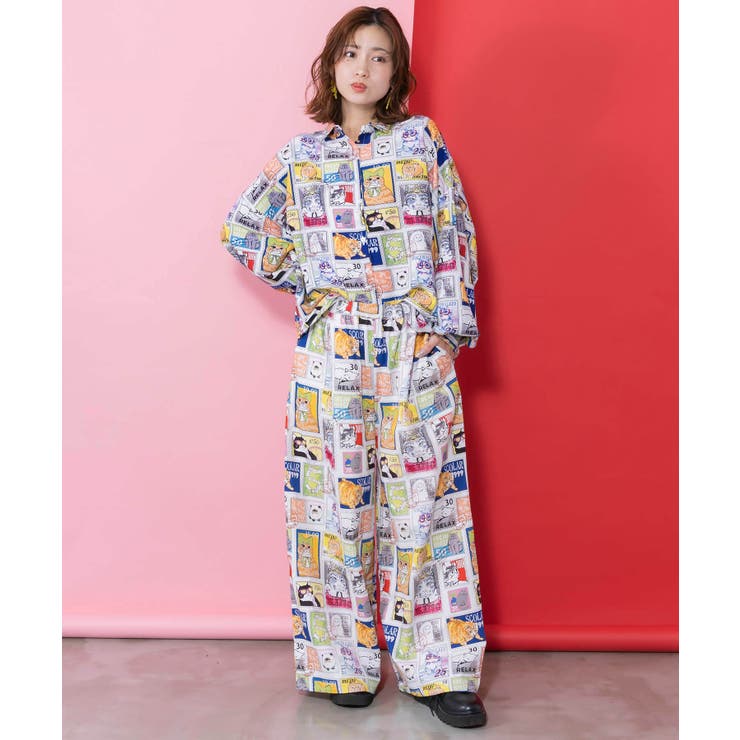 わんorにゃんスタンプ柄 ワッシャーシャツ | ScoLar | 詳細画像1 