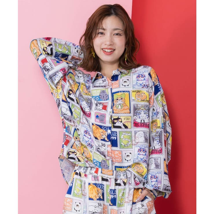 わんorにゃんスタンプ柄 ワッシャーシャツ | ScoLar | 詳細画像2 