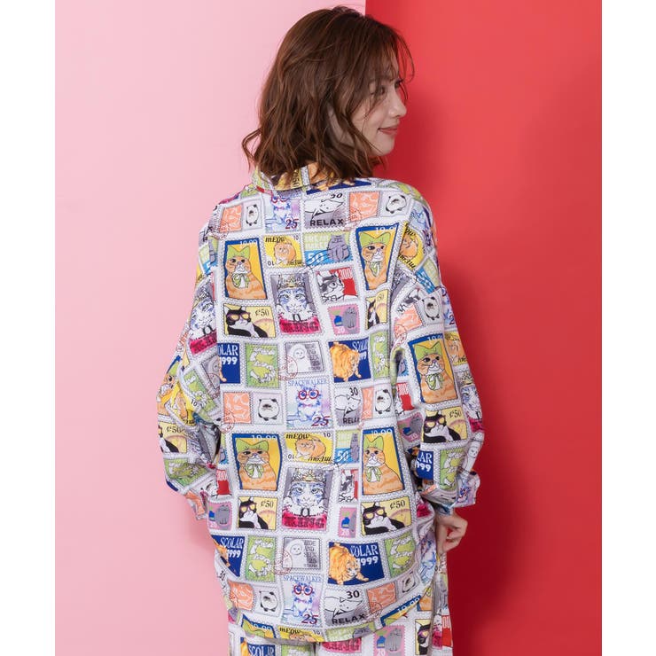 わんorにゃんスタンプ柄 ワッシャーシャツ | ScoLar | 詳細画像4 