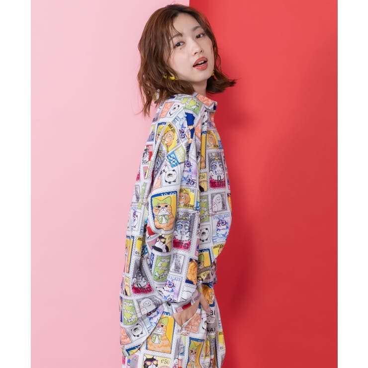 わんorにゃんスタンプ柄 ワッシャーシャツ | ScoLar | 詳細画像5 