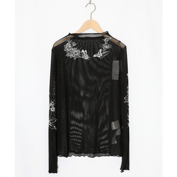 ブラック | アンティーク風花蝶プリント ソフトチュールインナー | ScoLar