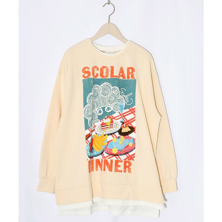 アイボリー | スカラーちゃんの夕食柄レイヤード風配色プルオーバー | ScoLar