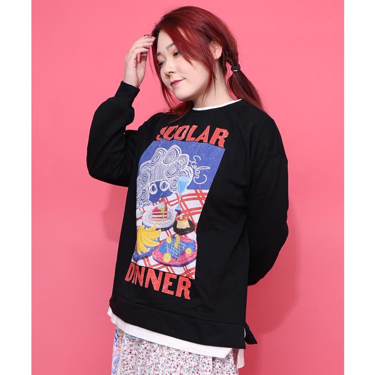 スカラーちゃんの夕食柄レイヤード風配色プルオーバー | ScoLar | 詳細画像4 